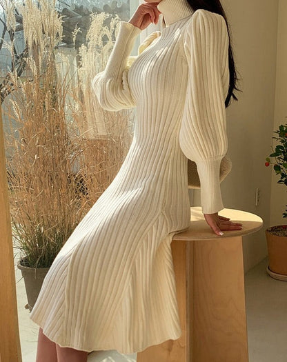 Ronna Knit Lantern Sleeves Dress