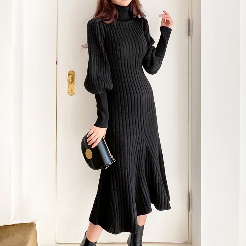 Ronna Knit Lantern Sleeves Dress