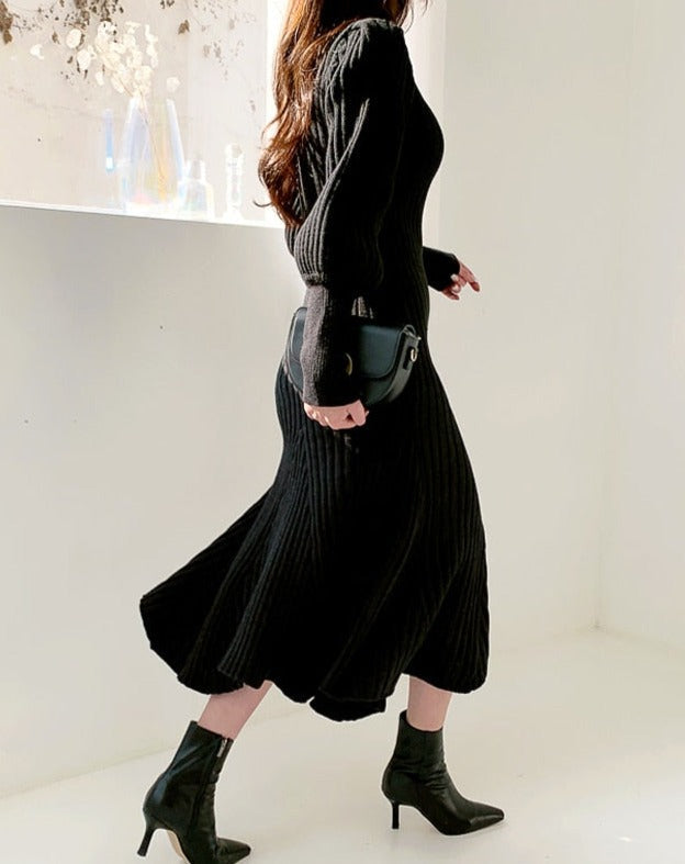 Ronna Knit Lantern Sleeves Dress