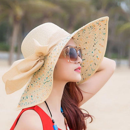 Large Brim Dots Floppy Hat Sun Hat Beach Women Hat Foldable Summer Uv Protect Travel Casual Hat Female