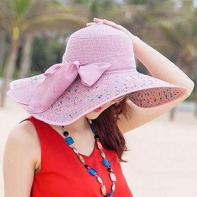 Large Brim Dots Floppy Hat Sun Hat Beach Women Hat Foldable Summer Uv Protect Travel Casual Hat Female