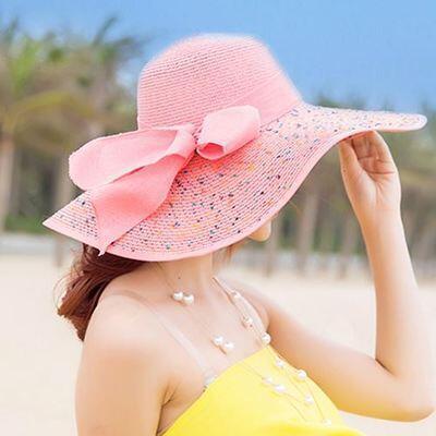 Large Brim Dots Floppy Hat Sun Hat Beach Women Hat Foldable Summer Uv Protect Travel Casual Hat Female