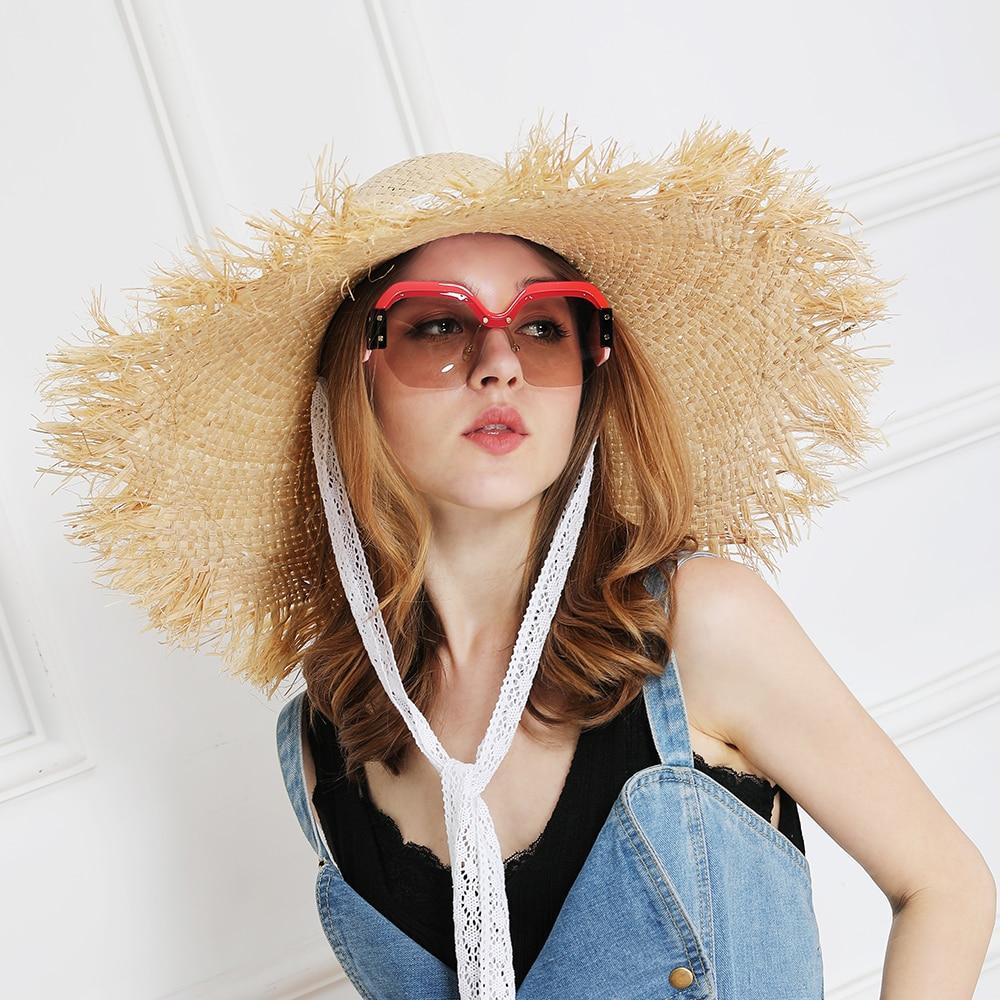 Lace Strap Straw Hat Bow Wide Grass Female Summer Cap Beach Visor Outdoor Holiday Beach Sun Protection Hat Collapsible