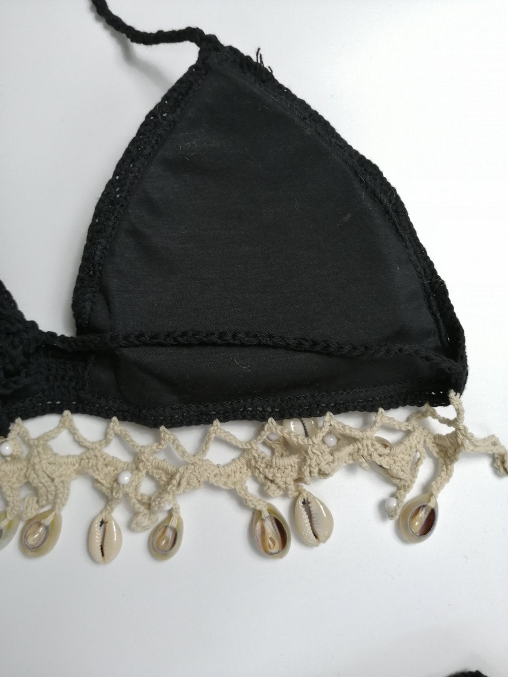 Solid Crochet Bikini Set Shell Tassels Bikini Brazilian Crochet Swimsuit Women Halter Swimwear Strappy Bikinis