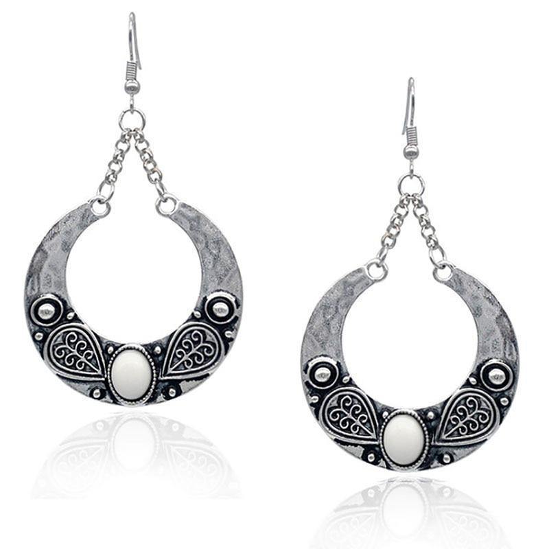 Ethnic Vintage Carved Large Circle Antique Drop Dangle Earrings