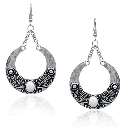 Ethnic Vintage Carved Large Circle Antique Drop Dangle Earrings