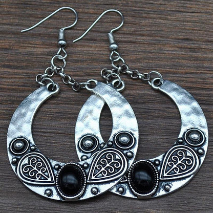 Ethnic Vintage Carved Large Circle Antique Drop Dangle Earrings