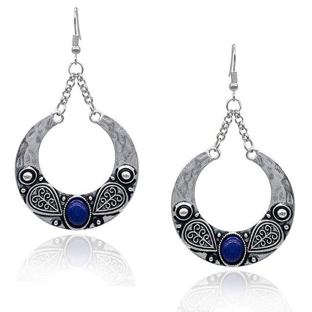 Ethnic Vintage Carved Large Circle Antique Drop Dangle Earrings