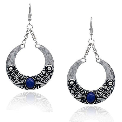 Ethnic Vintage Carved Large Circle Antique Drop Dangle Earrings