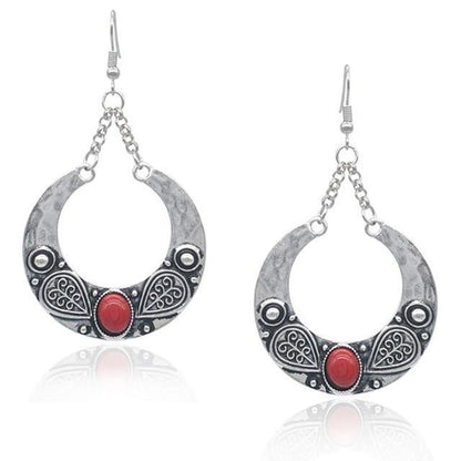 Ethnic Vintage Carved Large Circle Antique Drop Dangle Earrings