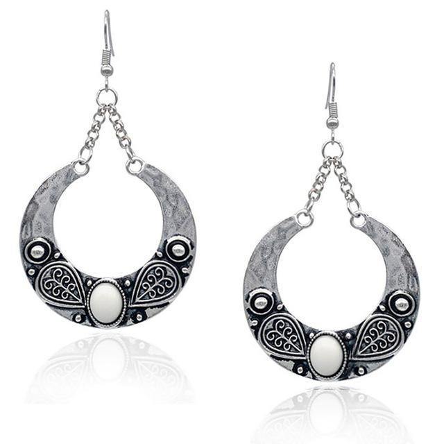 Ethnic Vintage Carved Large Circle Antique Drop Dangle Earrings