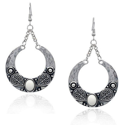 Ethnic Vintage Carved Large Circle Antique Drop Dangle Earrings