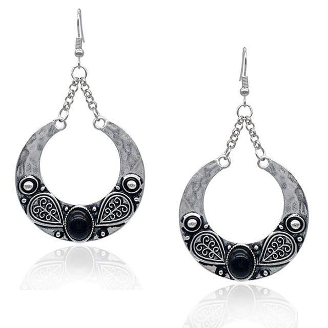 Ethnic Vintage Carved Large Circle Antique Drop Dangle Earrings