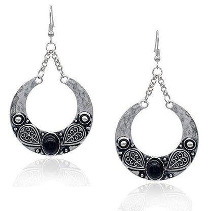 Ethnic Vintage Carved Large Circle Antique Drop Dangle Earrings