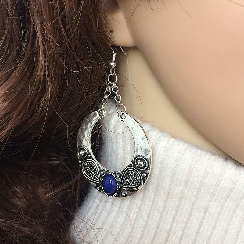 Ethnic Vintage Carved Large Circle Antique Drop Dangle Earrings
