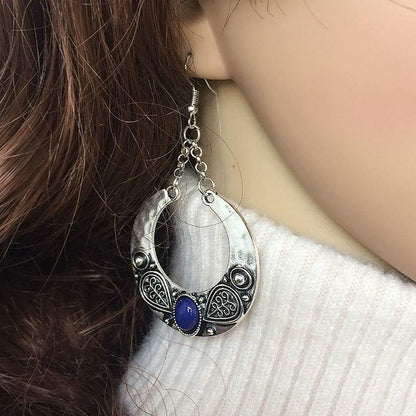 Ethnic Vintage Carved Large Circle Antique Drop Dangle Earrings