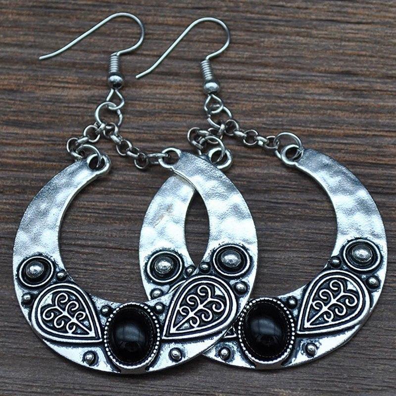 Ethnic Vintage Carved Large Circle Antique Drop Dangle Earrings