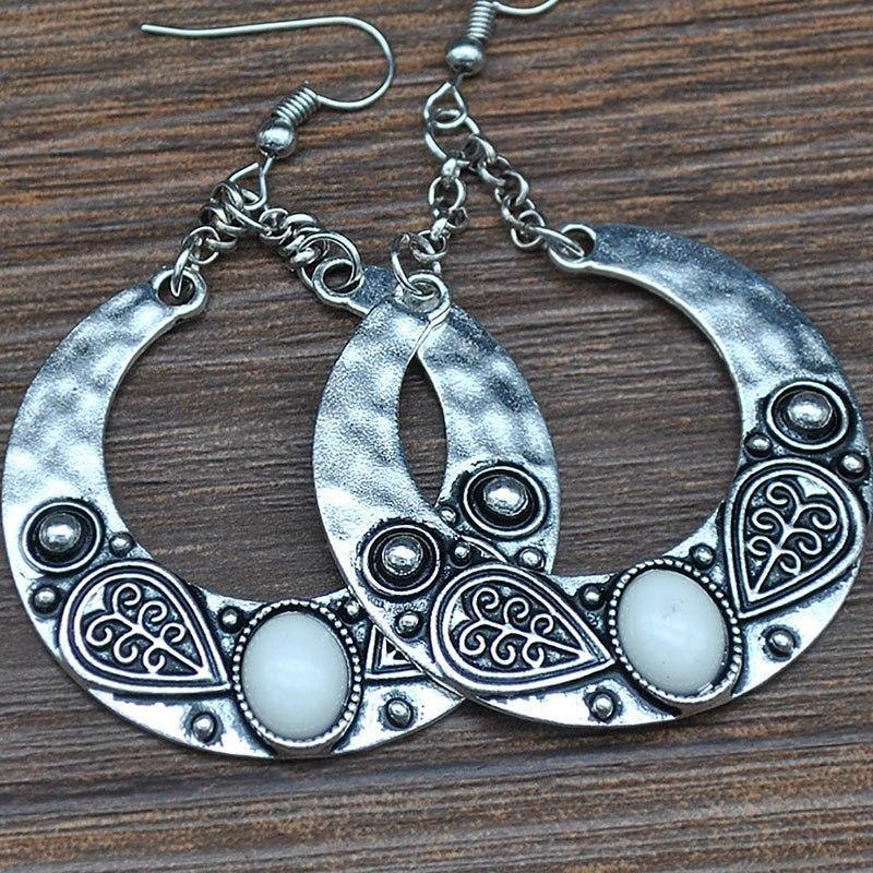 Ethnic Vintage Carved Large Circle Antique Drop Dangle Earrings