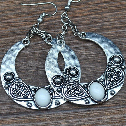 Ethnic Vintage Carved Large Circle Antique Drop Dangle Earrings