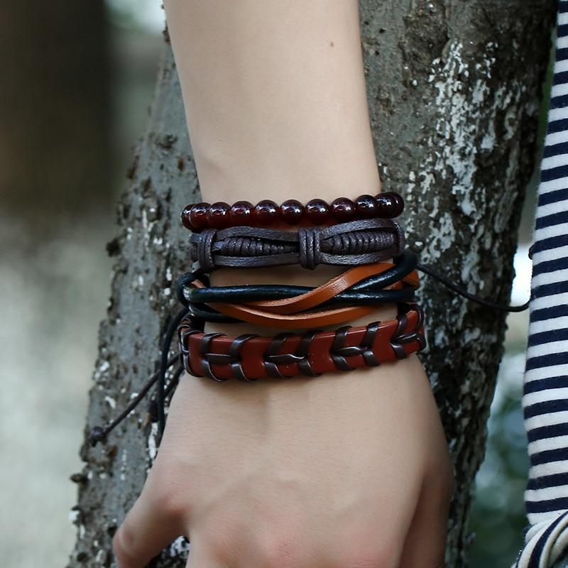 Retro Set Bracelet Diy Braided Rope Leather Bracelets