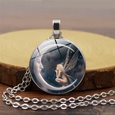 Moon Angel Time Necklace Retro Alloy Pendant Necklace Sweater Chain Ornaments