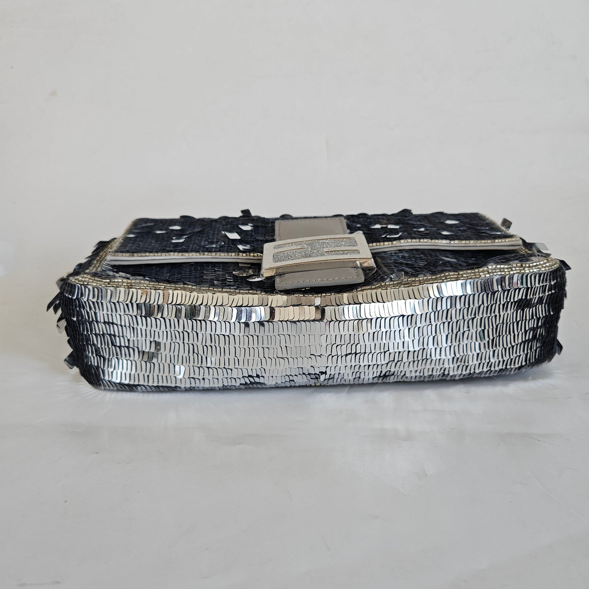 Fendi silver sequin and leather baguette bag