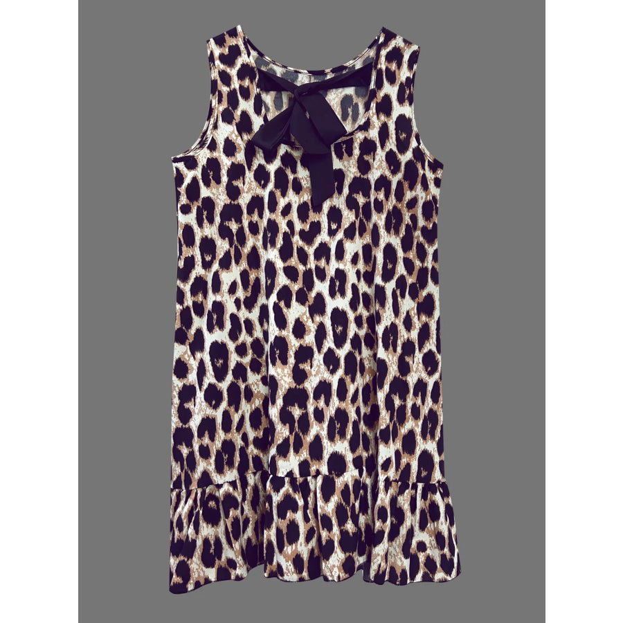 Ruffled Hem Leopard Sleeveless Dress