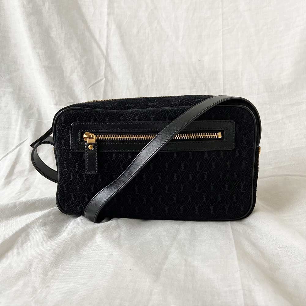 Saint Laurent Monogram Debossed Suede Camera Crossbody Bag