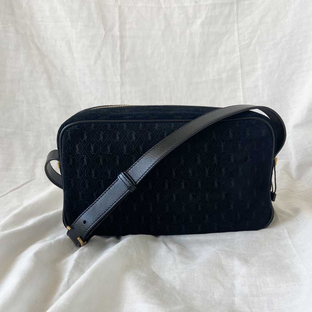 Saint Laurent Monogram Debossed Suede Camera Crossbody Bag
