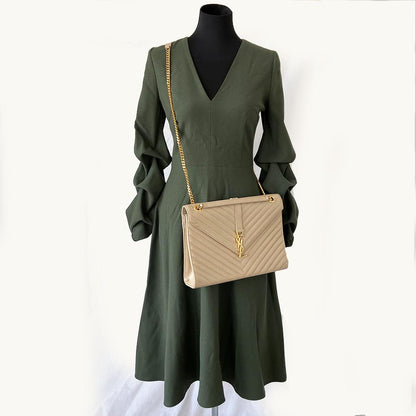 Saint Laurent Nude Matelasse Large Cassandre Flap Bag
