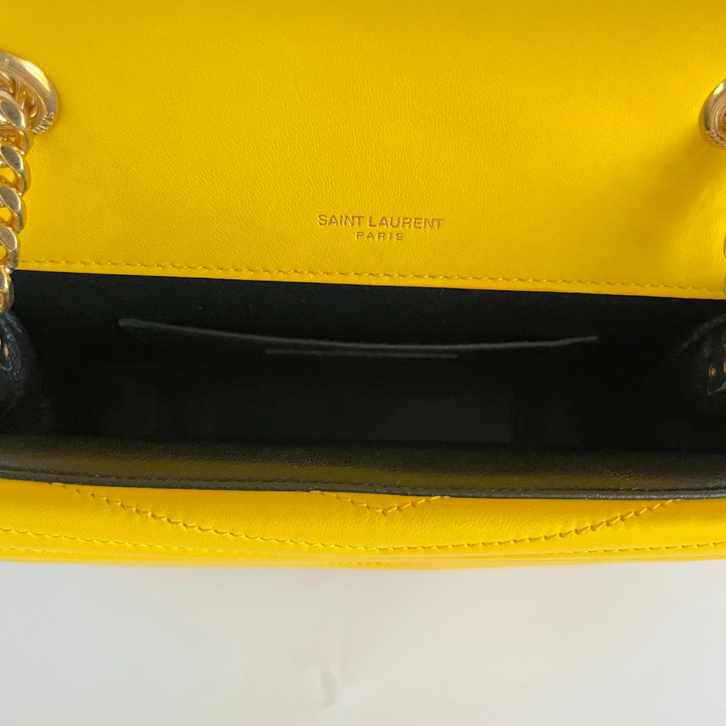 Saint Laurent yellow chevron stitch double flap crossbody bag