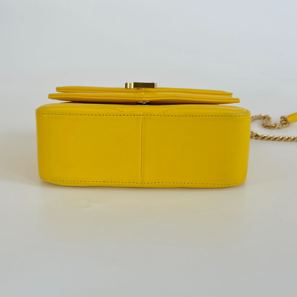 Saint Laurent yellow chevron stitch double flap crossbody bag