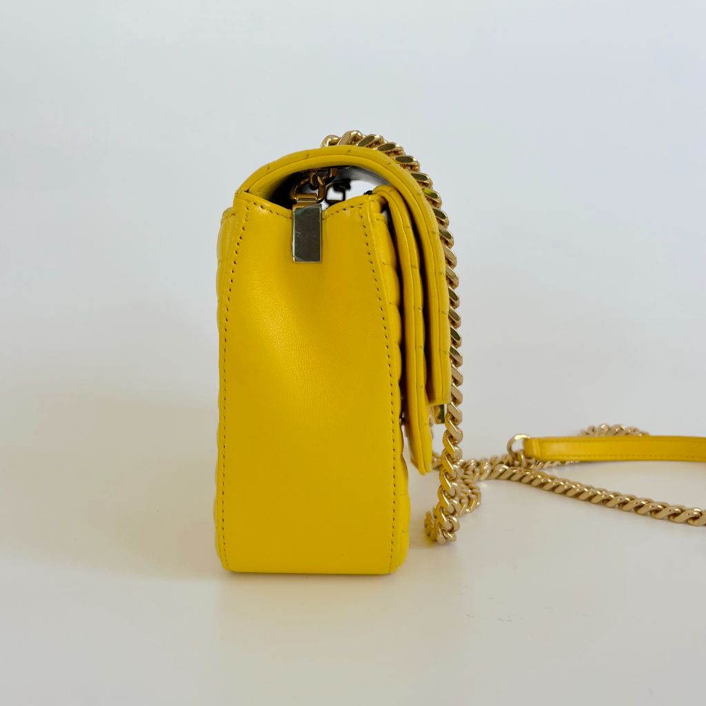 Saint Laurent yellow chevron stitch double flap crossbody bag