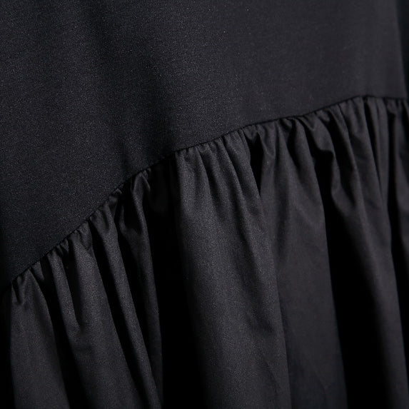 stylish black cotton shift dress plus size cotton clothing dress Elegant high waist patchwork cotton dress