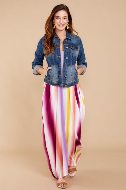 Spaghetti-Strap Sexy Backless Stripe Beach Long Dress