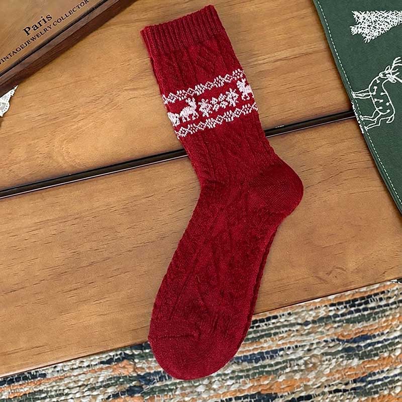 Christmas Reindeer Vintage Thermal Crew Socks