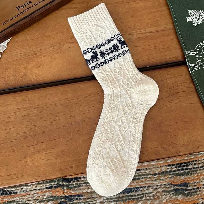 Christmas Reindeer Vintage Thermal Crew Socks