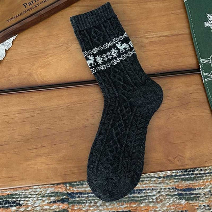Christmas Reindeer Vintage Thermal Crew Socks