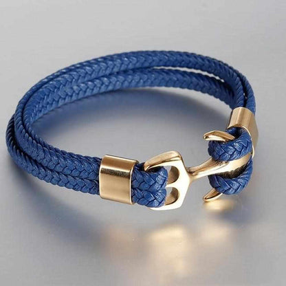 North Royal Braided Leather Anchor Bracelet