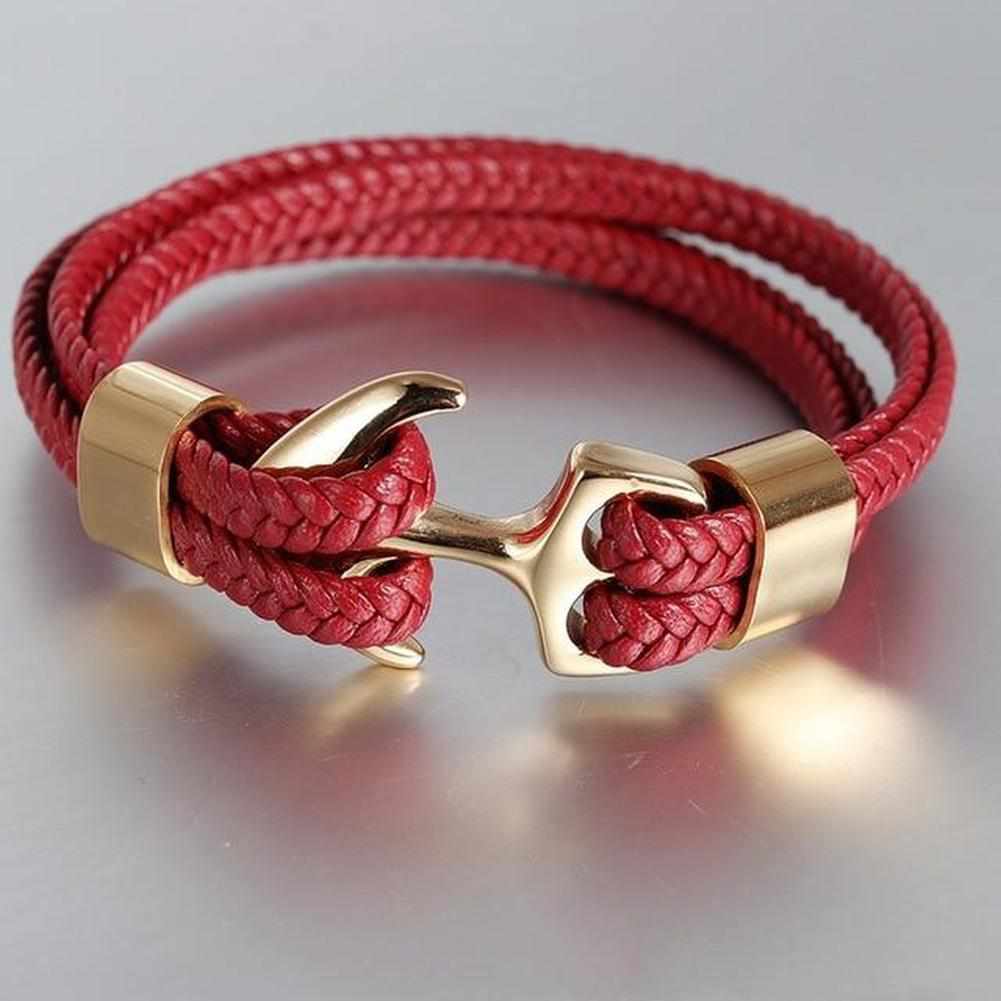 North Royal Braided Leather Anchor Bracelet