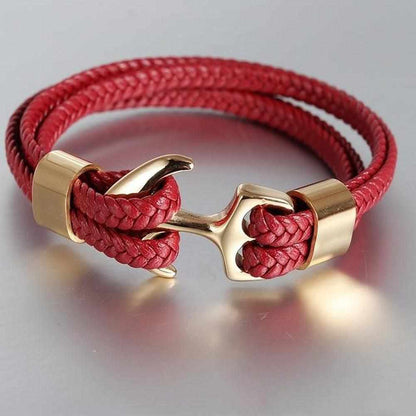 North Royal Braided Leather Anchor Bracelet