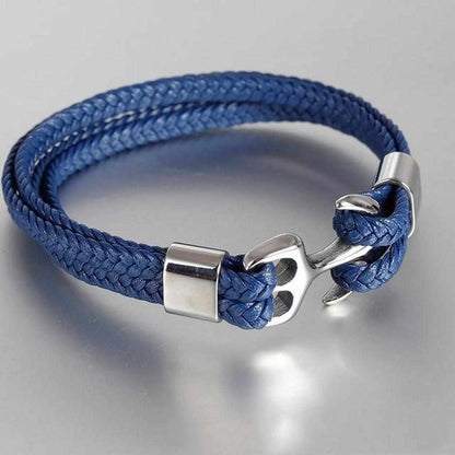 North Royal Braided Leather Anchor Bracelet