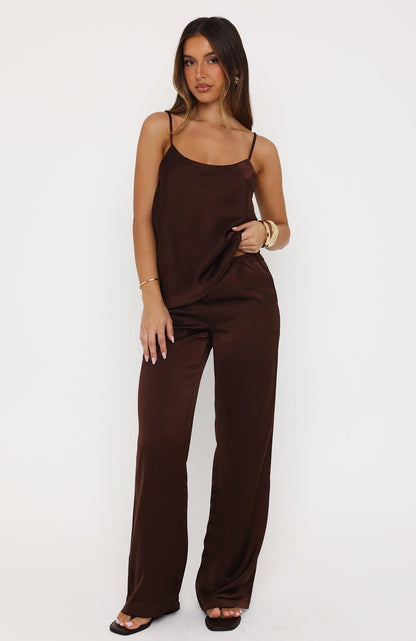 Falling Fast Satin Cami Top Chocolate