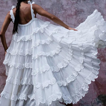 Elegant Patchwork Ruffles Yellow For Women Off Shoulder Sleeveless Oversized Dresses