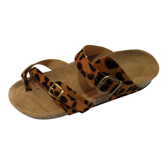 Women Flip Flops Ladies Slippers Retro Beach Leopard Print Flats Sandals