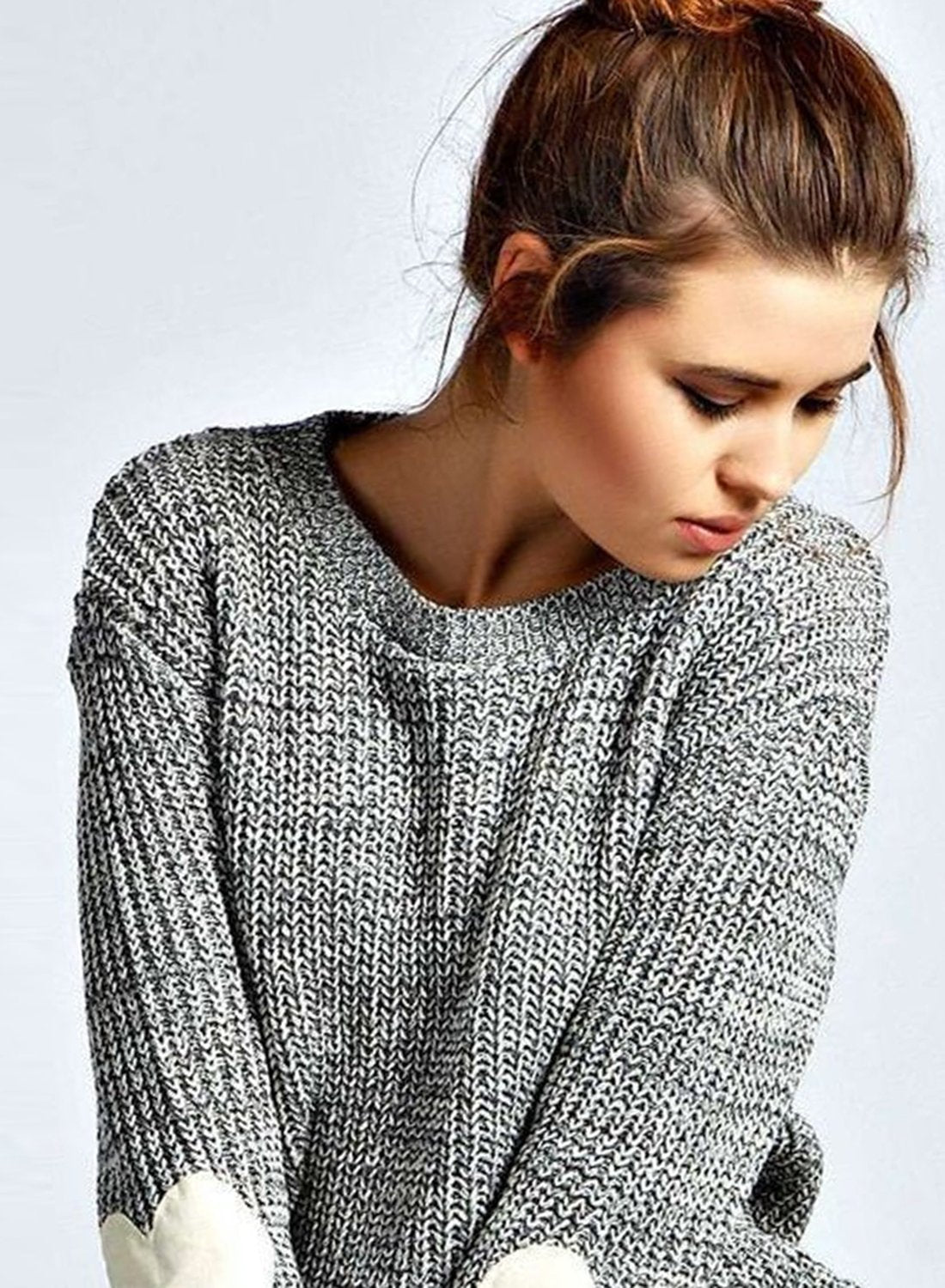 Women S Long Sleeve Beautiful Heathered Heart Patch Pullover Knit Sweater