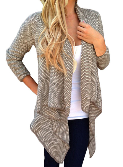 Women S Long Sleeve Draped Open Front Asymmetrical Knitted Cardigan