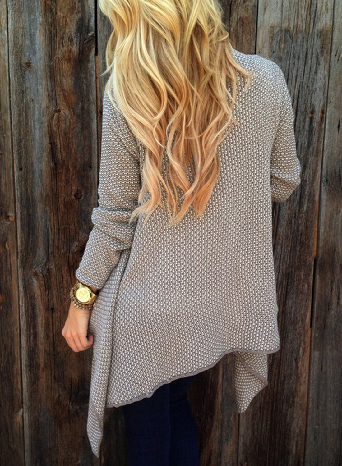 Women S Long Sleeve Draped Open Front Asymmetrical Knitted Cardigan