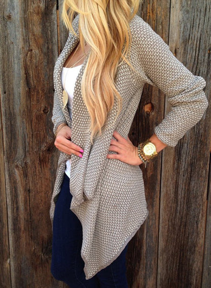 Women S Long Sleeve Draped Open Front Asymmetrical Knitted Cardigan