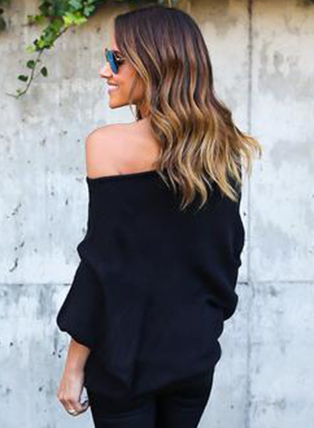 Women S Polyester Off Shoulder Batwing Sleeve Knitting Sweater
